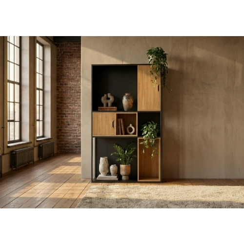 REGAŁ NA KSIĄŻKI METALOWE DREWNO LITE DĄB JESION OLCHA RNK-157